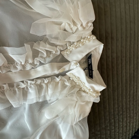 Zara romantic organza blouse, white size XS (NWT) - Picture 9 of 10